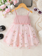 Baby Girls Floral Embroidery Mesh Cami Dress Summer Clothes