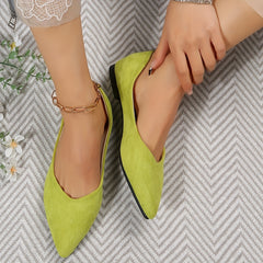 Women's Pointed Toe Ballet Flats Comfy Slip On Solid Micro Suede Shoes