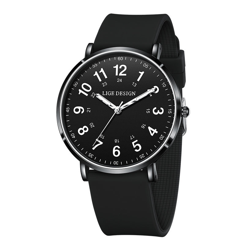 LIGE Quartz Watch Luminous Ultra thin Dial Three pin Silicone Tape Watch