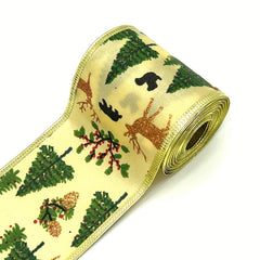 4 57 Meter Christmas Tree Elk Wired Ribbon Happy Holidays Pattern