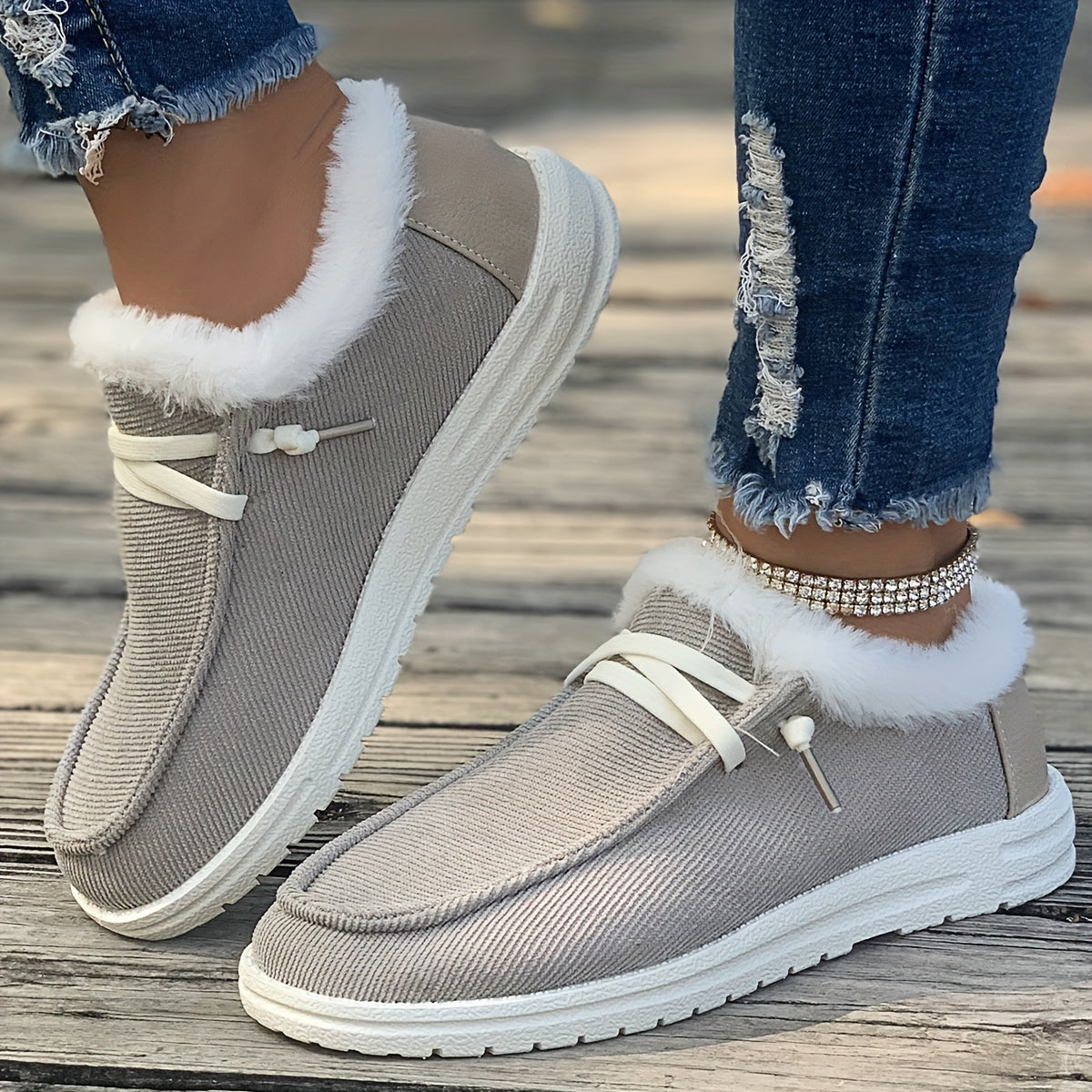 Winter Warm Flats Thermal Snow Boots Faux Fur Plush Lined Slip On Shoes
