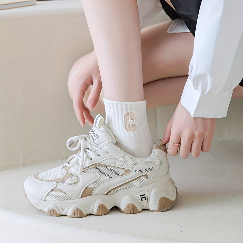 4 Pairs Letter Print Socks Women's Sports Short Stockings