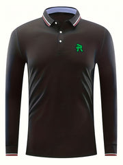 Men's Lapel Golf Long Sleeve Print Tennis Sports Shirt Letter V Style Top