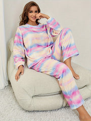 Tie Dye Pajama Set Long Sleeve Crew Neck Top & Lounge Pants