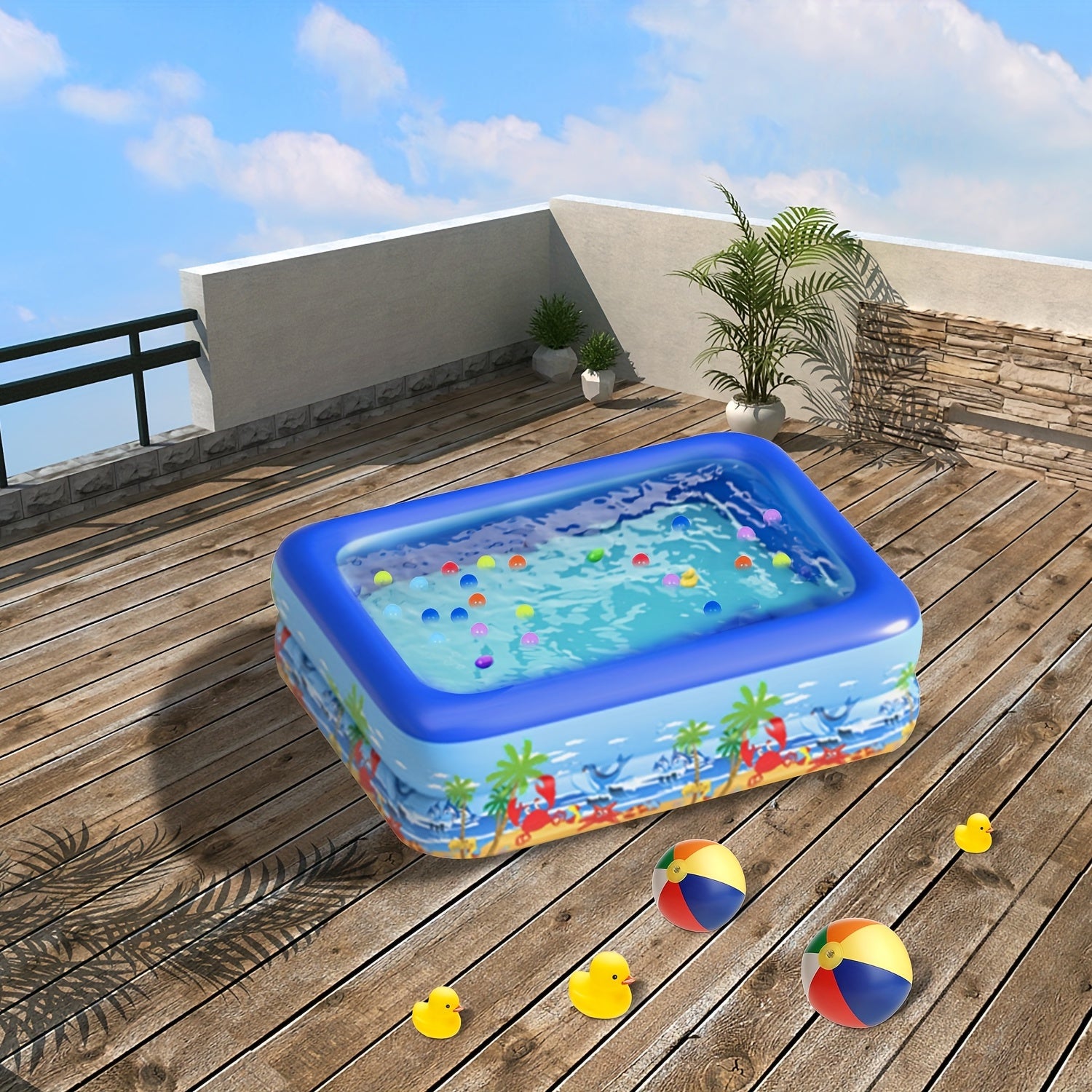Kids Inflatable Swimming Pool 1.2m Bubble Bottom Foldable Bathing Pool