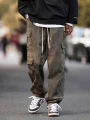 Men Camo Cotton Cargo Pants Retro Loose Trousers