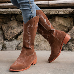 Embroidered Western Cowgirl Mid Calf Boots