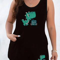 Dino Print Tank Top & Shorts Pajama Set