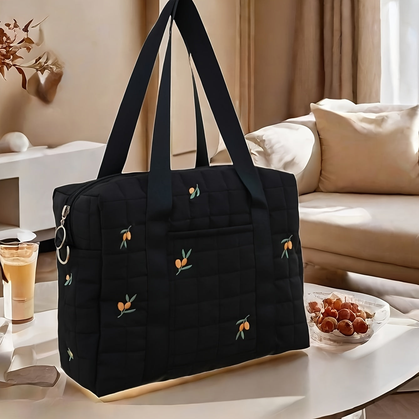 Portable Diaper Organizer Embroidered Parent Bag with Pockets & Hooks