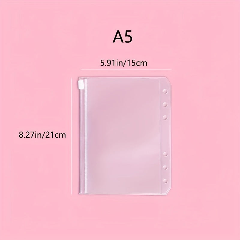 25pcs A5 Binder Zipper Pocket 6 Holes Cash Envelope Transparent Folder