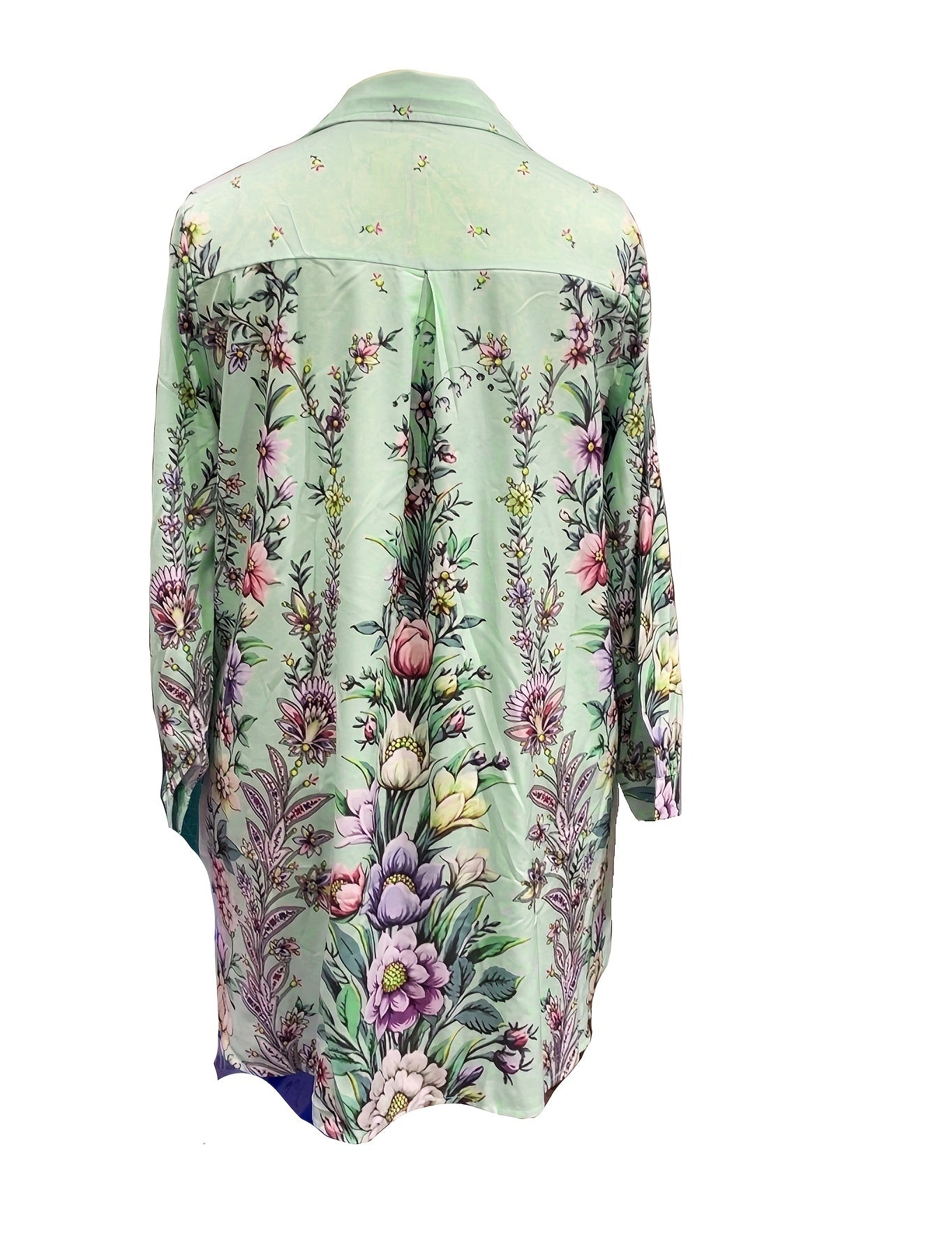 Casual Blouse Women's Plus Allover Floral Print Turn Down Collar Shirt