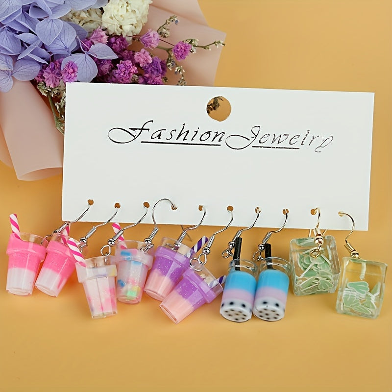 5 Pairs Girls Cartoon Cup Earrings Party Holiday Gift