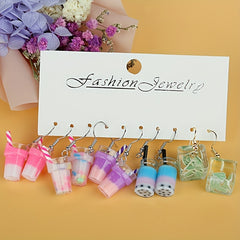 5 Pairs Girls Cartoon Cup Earrings Party Holiday Gift