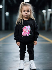 Cartoon Girl Driving Car Print Hoodie & Sweatpants Set