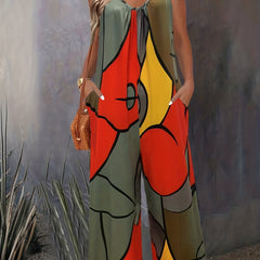 Abstract Print Sleeveless Jumpsuit