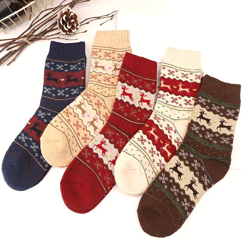 Elk Print Thickened Socks Warm Christmas Mid Tube Women's Stockings