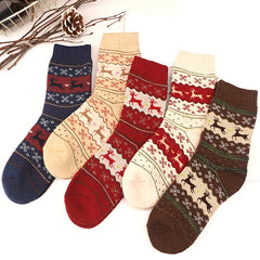 Elk Print Thickened Socks Warm Christmas Mid Tube Women's Stockings