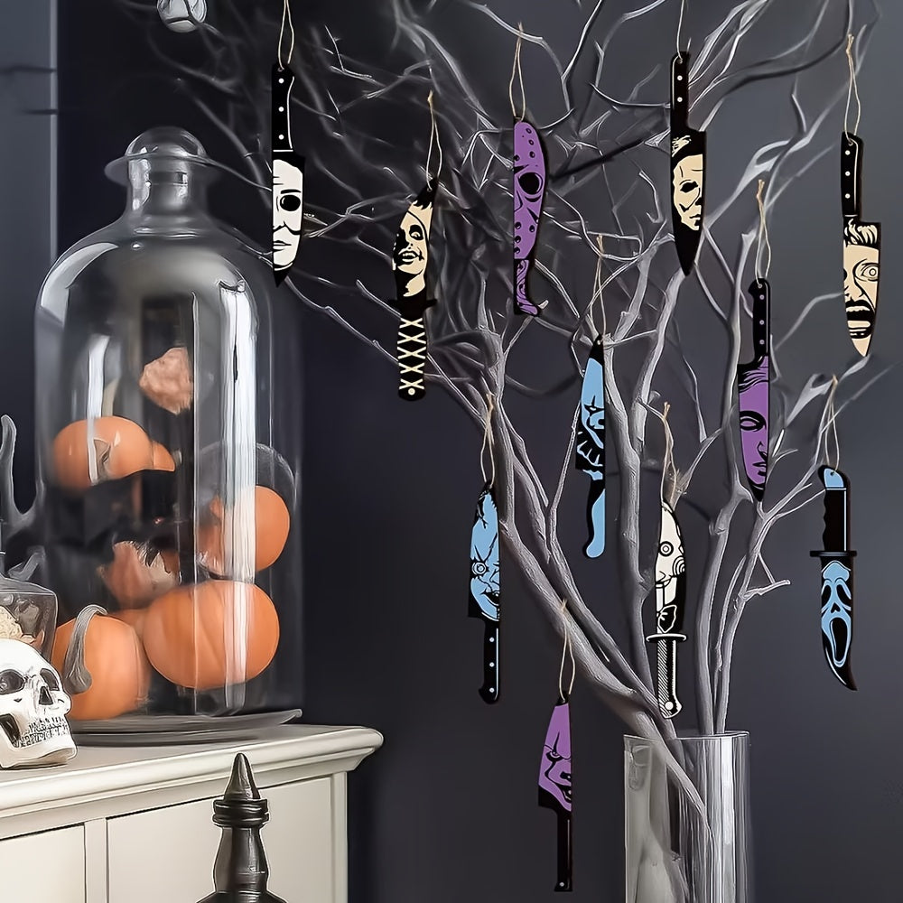 4pcs Halloween Wooden Decoration Pendant Scary Party Decor Props