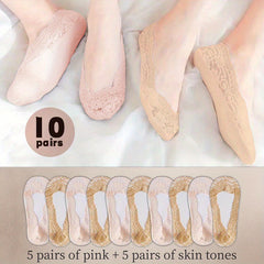 10 Pairs Floral Lace No Show Socks Lightweight Ankle Women's Stockings