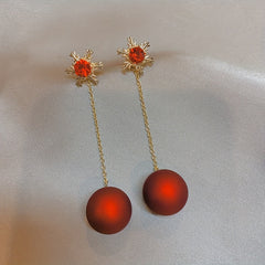 Christmas Snowflake Red Pearl Stud Earrings Long Two Wear Earrings