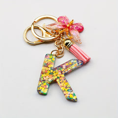 Initial Letter Keychain Resin Butterfly Pendant Tassel Backpack Ornament