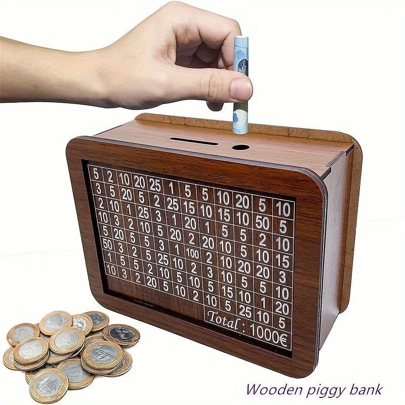 Wooden Coin Bank with Currency Coin Slot for Savings Plans