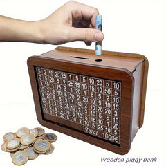 Wooden Coin Bank with Currency Coin Slot for Savings Plans