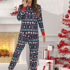 Christmas Print Lounge Set Long Sleeve Top & Pants Women's Loungewear