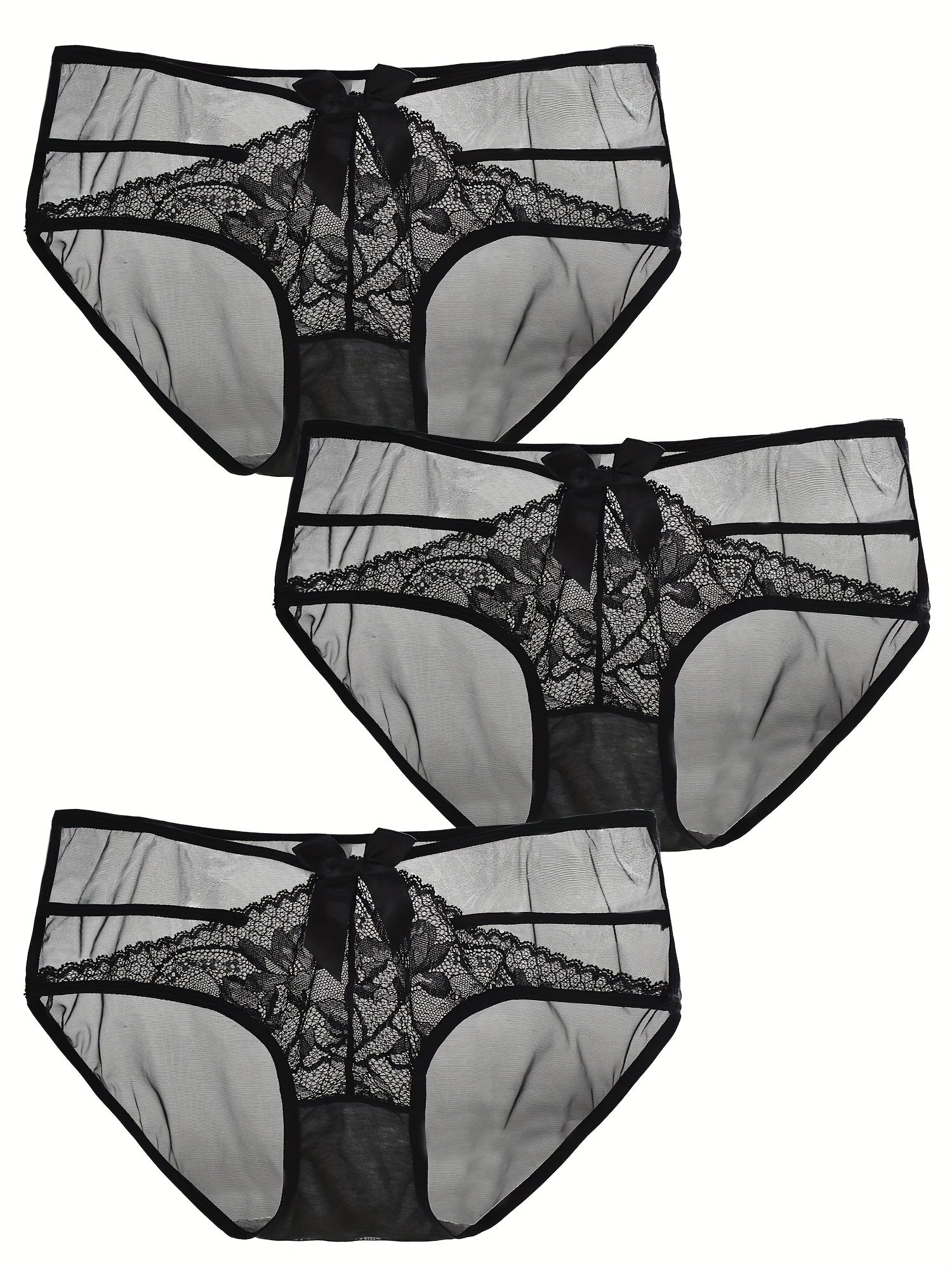 3 Pack Sexy Plus Size Lace Mesh Low Rise Briefs Set