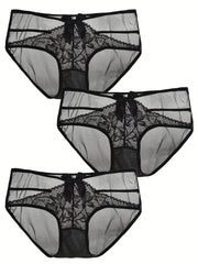 3 Pack Sexy Plus Size Lace Mesh Low Rise Briefs Set