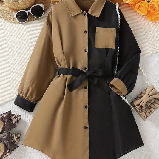 Girls' Long Sleeve Tunic Shirt Dress w/ Pocket