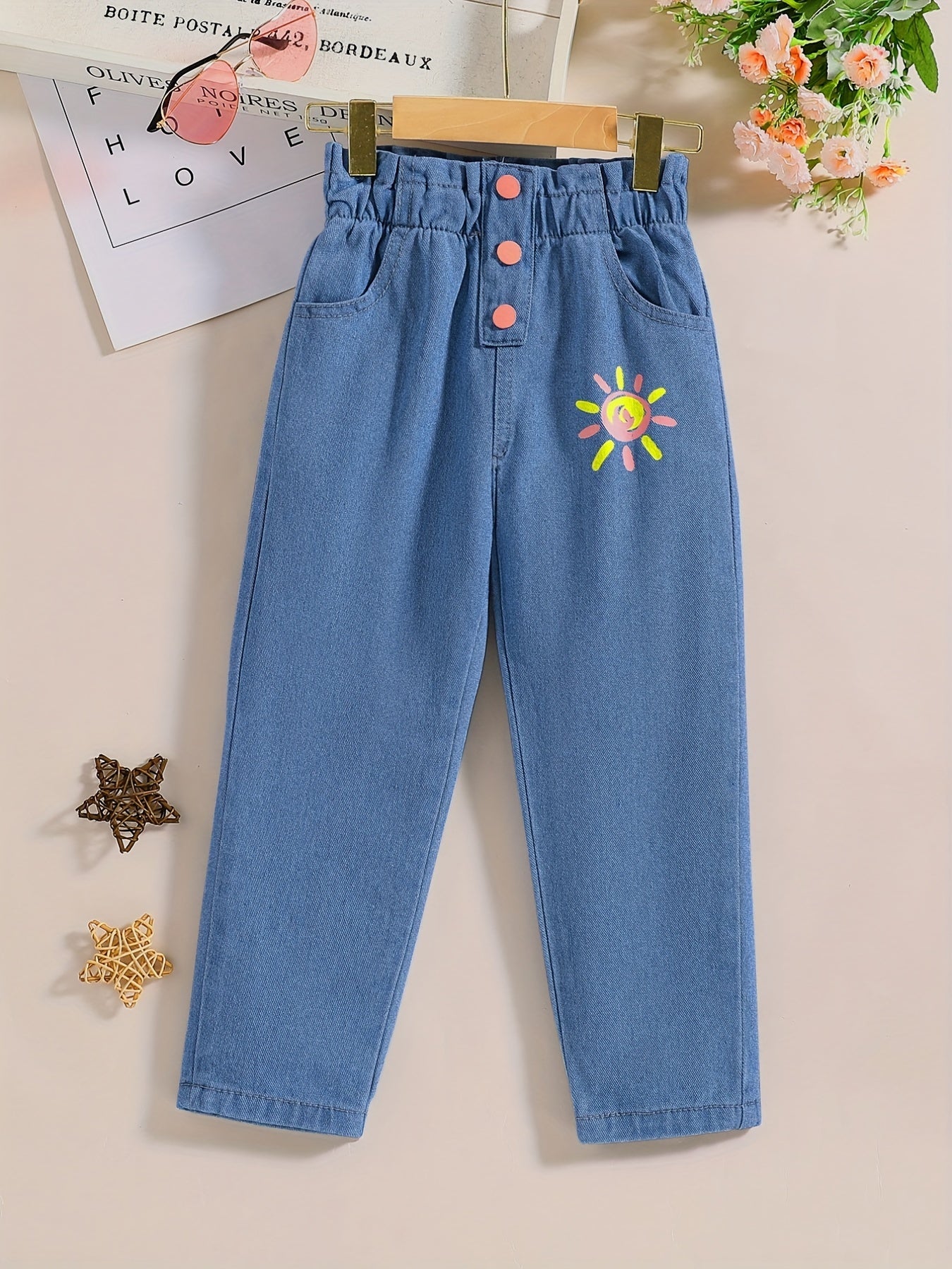 Girls' Butterfly Graphic Elastic Waist Jeans