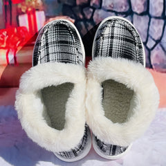 Large Checkered Printed Furry Snow Boots