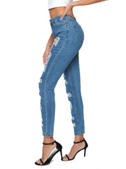 High Waisted Distressed Slim Fit Denim Pants