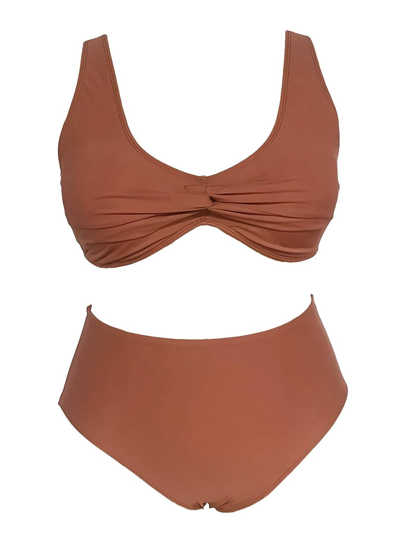 Solid Ruched Bra & Panty Swimsuit Set Plus Size Vacay 2pcs Set