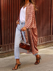 Geometric Print Long Cardigan