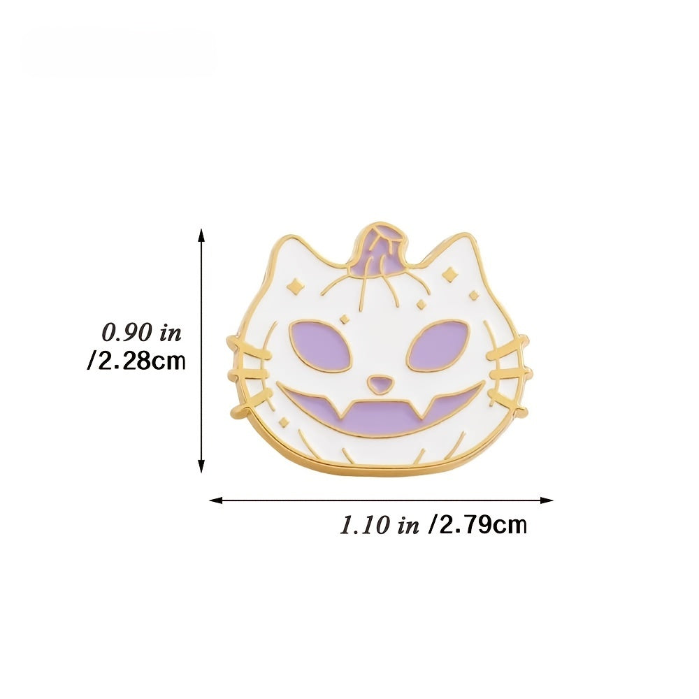 Enamel Pumpkin Cat Retro Halloween Brooch Funny Pin Jewelry