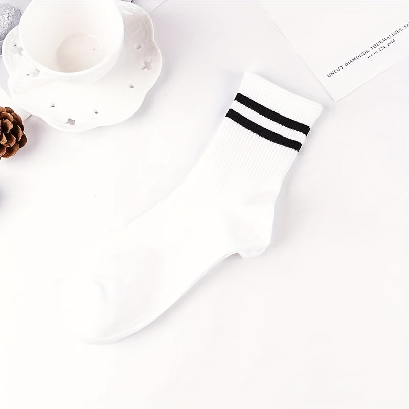 7 Pairs Striped Crew Socks Breathable College Style Women's Stockings