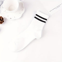 7 Pairs Striped Crew Socks Breathable College Style Women's Stockings