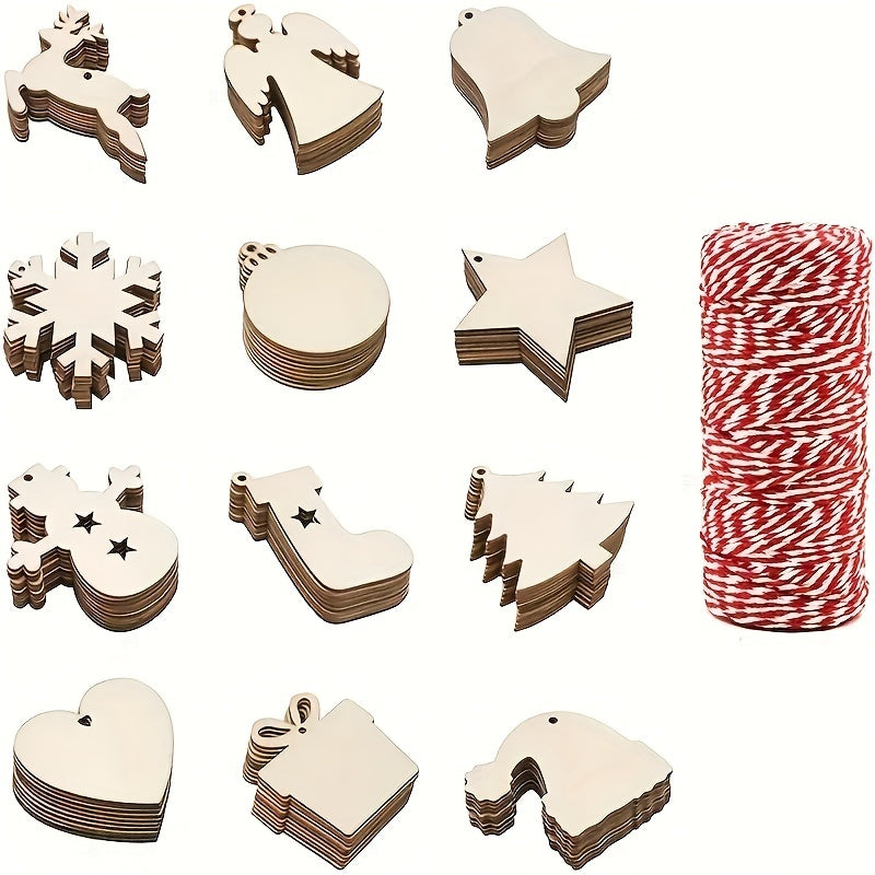 10pcs Natural Christmas Tree Pendant Hand-painted Decoration DIY Wood Chips
