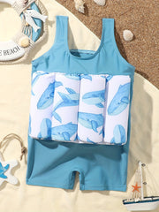 Boys Floating Swimwear Baby Cartoon Graphic Onesie Swimwear