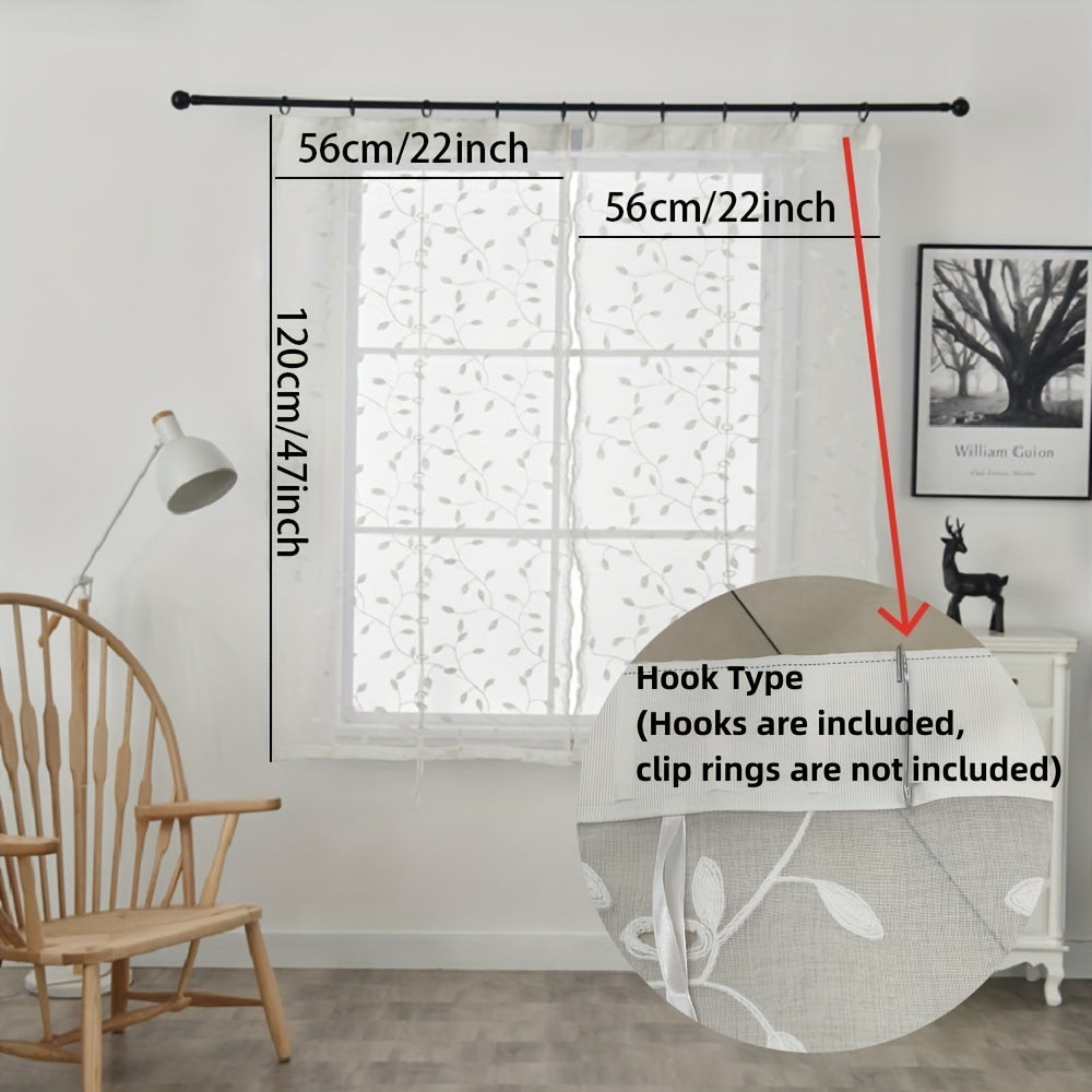 2pcs Embroidery Tulle Sheer Curtain Short Windows Kitchen Valances