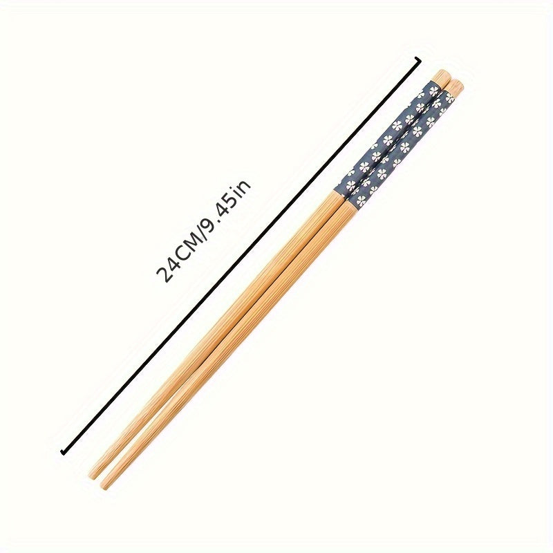 1pc Bamboo Chopsticks Floral Pattern Non-slip Kitchen Supplies