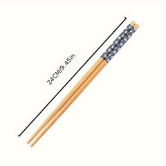 1pc Bamboo Chopsticks Floral Pattern Non-slip Kitchen Supplies