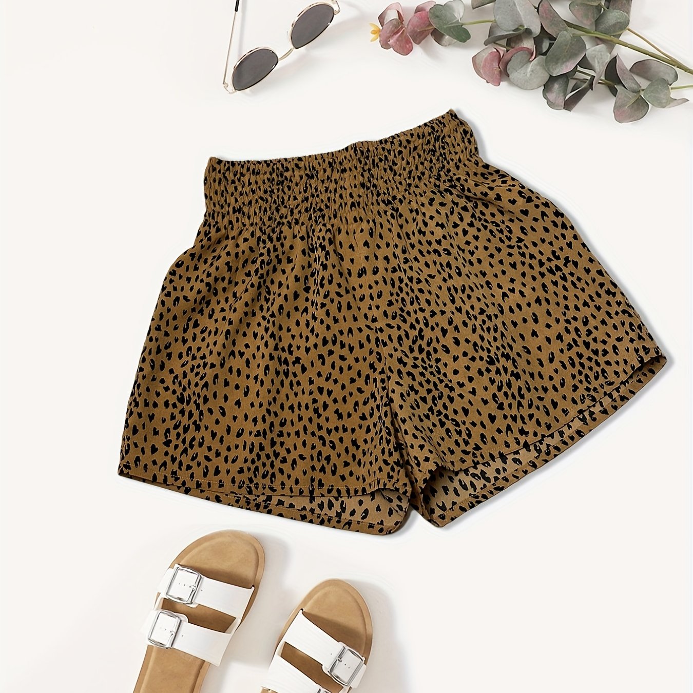 Leopard Print High Waist Shorts Casual Loose Wide Leg Shorts Women's Clothing