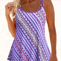 Geo Stripe Tankini Set Cami Top & Shorts Swimsuit