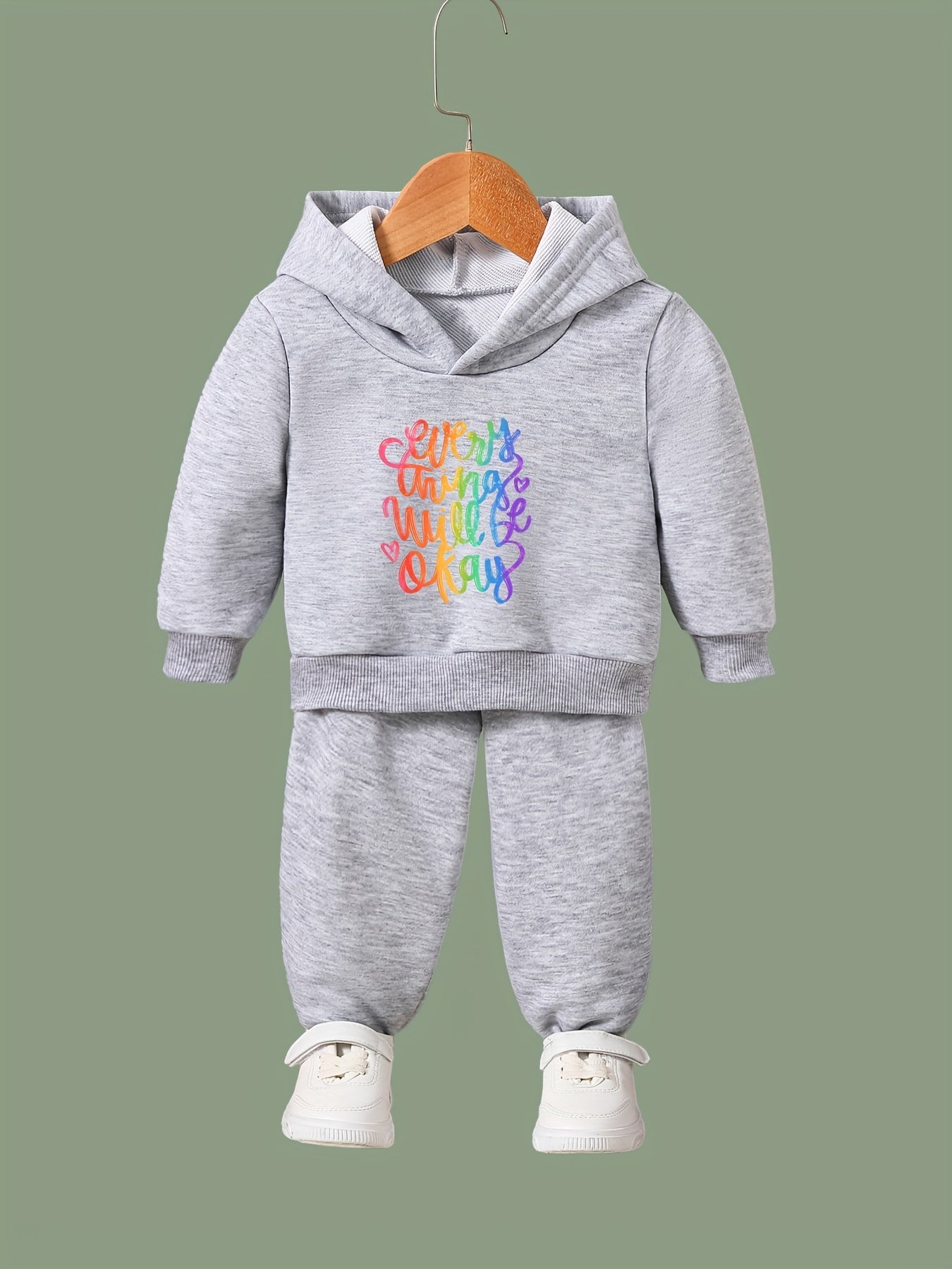 Girls 2pc Alphabets Hooded Sweatshirt & Sweatpants Set Kids Clothes