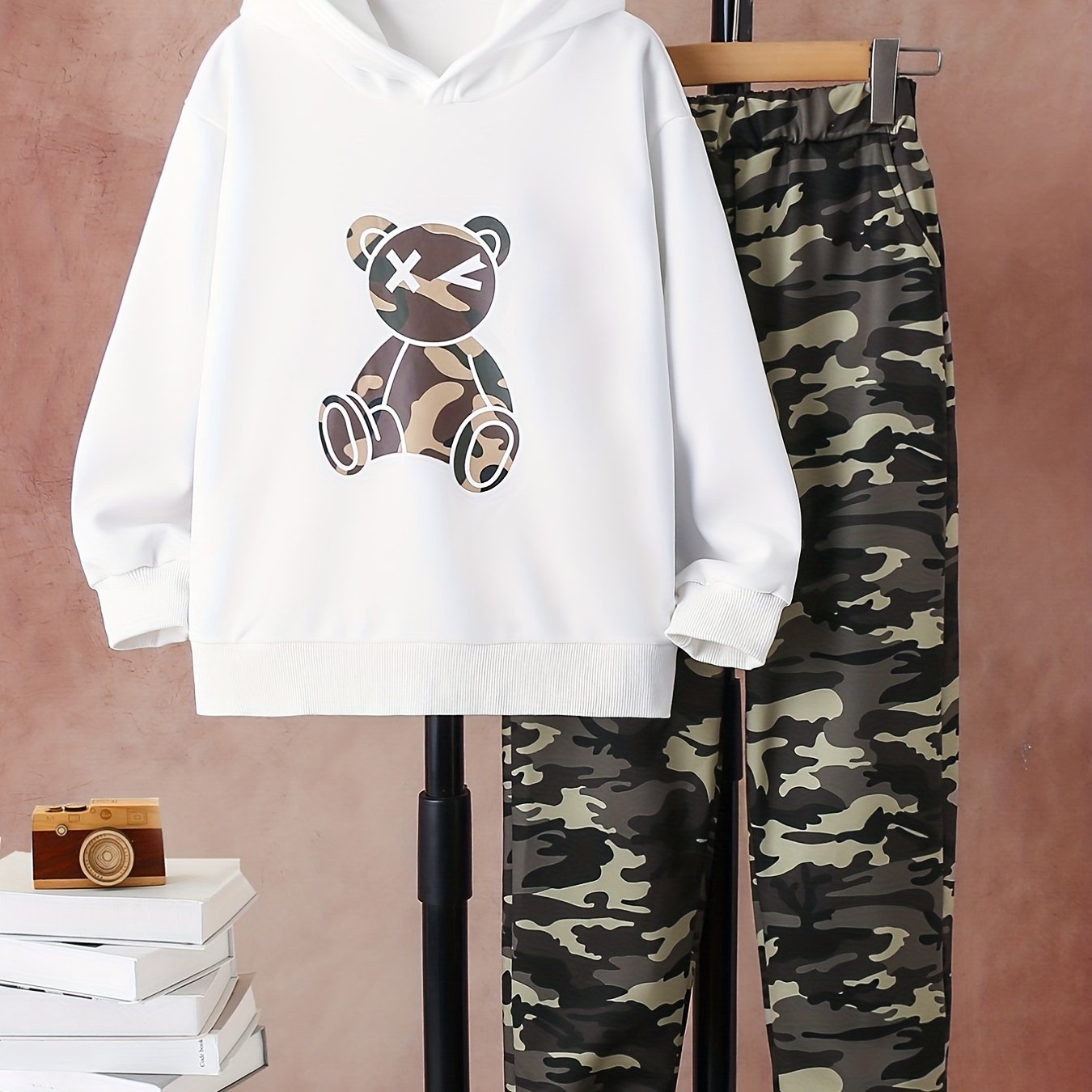 Boy's 2pcs Cartoon Bear Print Hoodie & Sweatpants Set