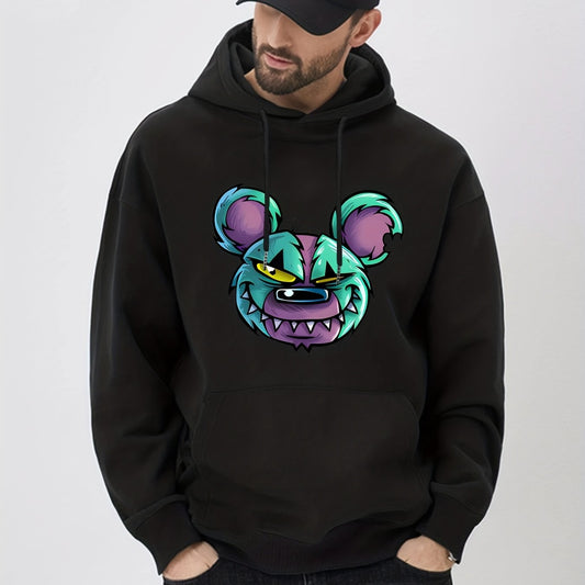 Comic Bear Print Hoodie for Men