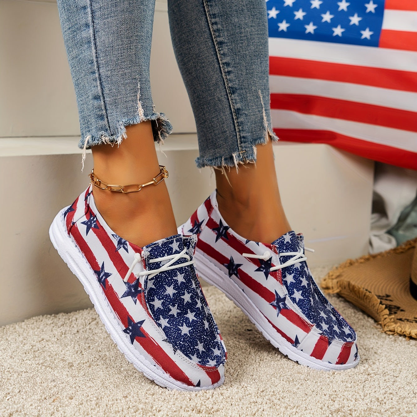 Women's American Flag Walking Shoes Soft Lightweight Breathable Sports Shoes